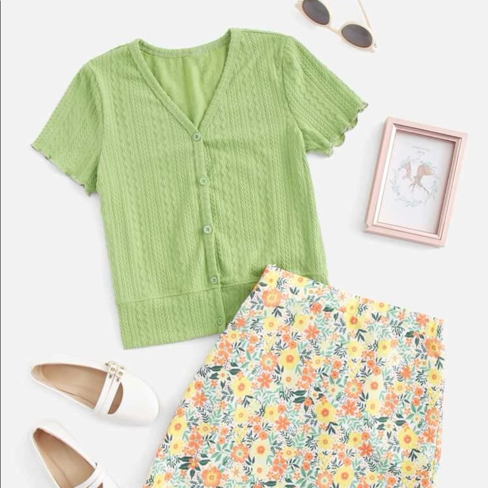 Teen girls rib shirt with floral skirt set